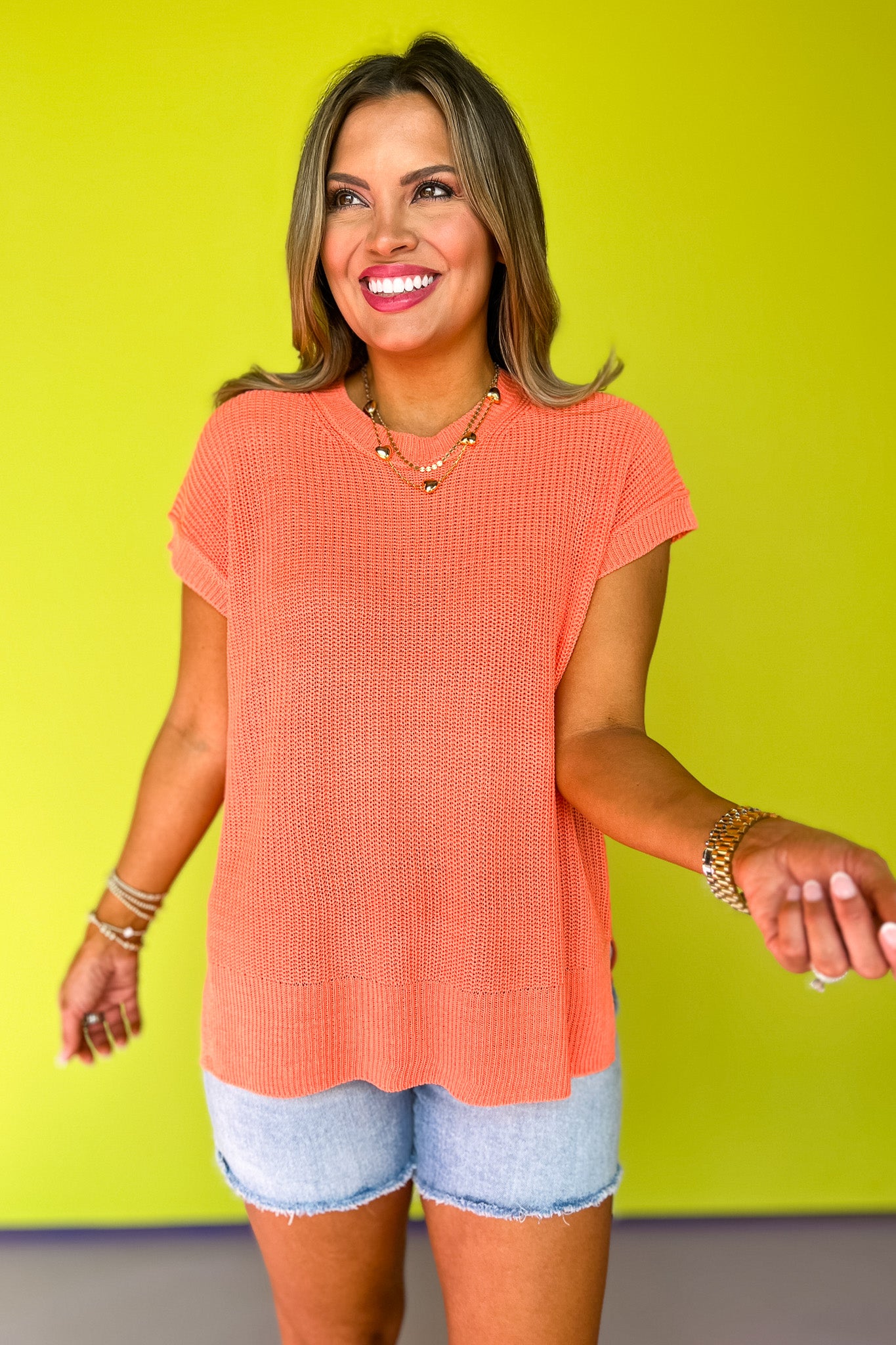 Coral Crew Neck Short Sleeve Sweater Top *FINAL SALE*, transitional piece, universal, knit, lightweight, spring, summer, ssys by mallory fitzsimmons