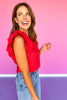 Red Double Ruffle Shoulder Top