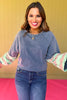 Blue Knit Washed Flower Patch Pullover