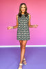 Black Floral Bow Shoulder Sleeveless Square Neckline Dress
