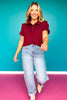 SSYS Madeline Quilted Puff Short Sleeve Top In Maroon
