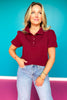 SSYS Madeline Quilted Puff Short Sleeve Top In Maroon