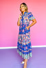 Cobalt Mixed Print Ruffle Neck Tiered Midi Dress