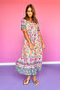 Blush Mixed Print Ruffle Neck Tiered Midi Dress