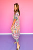 Blush Mixed Print Ruffle Neck Tiered Midi Dress