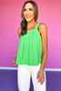 Green Scallop Detail Shoulder Pleated Sleeveless Top