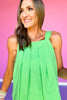 Green Scallop Detail Shoulder Pleated Sleeveless Top