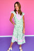 Green Pink Floral Contrast Collar Midi Dress