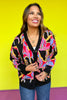 Black Multi Abstract Print Knit Button Up Cardigan