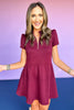 SSYS Lainey Lattice Everyday Puff Sleeve Drop Waist Dress In Maroon