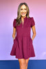 SSYS Lainey Lattice Everyday Puff Sleeve Drop Waist Dress In Maroon