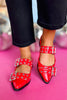 Red Double Buckle Slingback Shoes