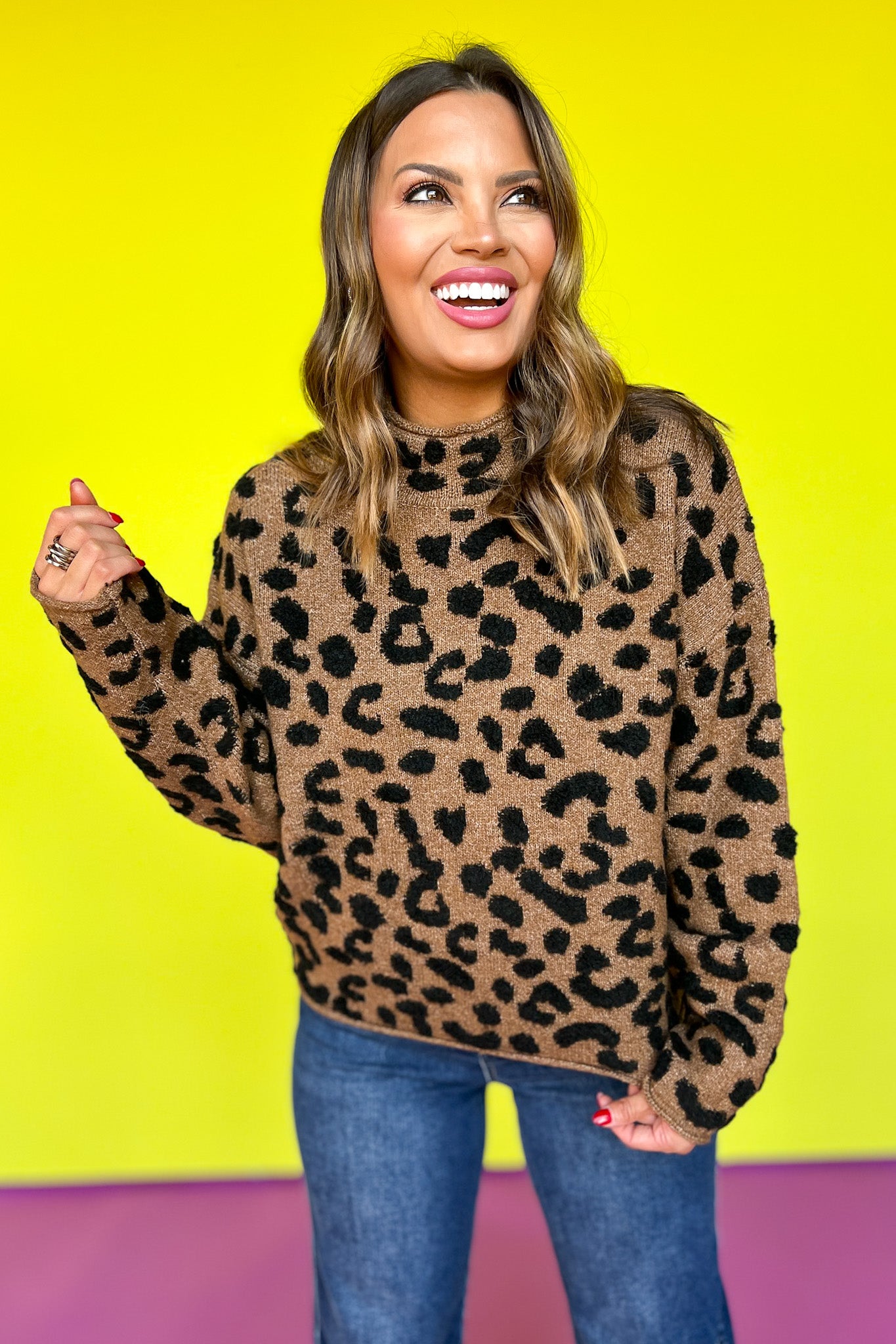 Brown Animal Print Mock Neck Long Sleeve Sweater *FINAL SALE*