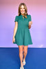 SSYS Lainey Lattice Everyday Puff Sleeve Drop Waist Dress In Hunter