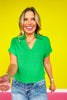 Green Linen Collar V Neck Short Sleeve Top *FINAL SALE*