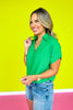 Green Linen Collar V Neck Short Sleeve Top *FINAL SALE*