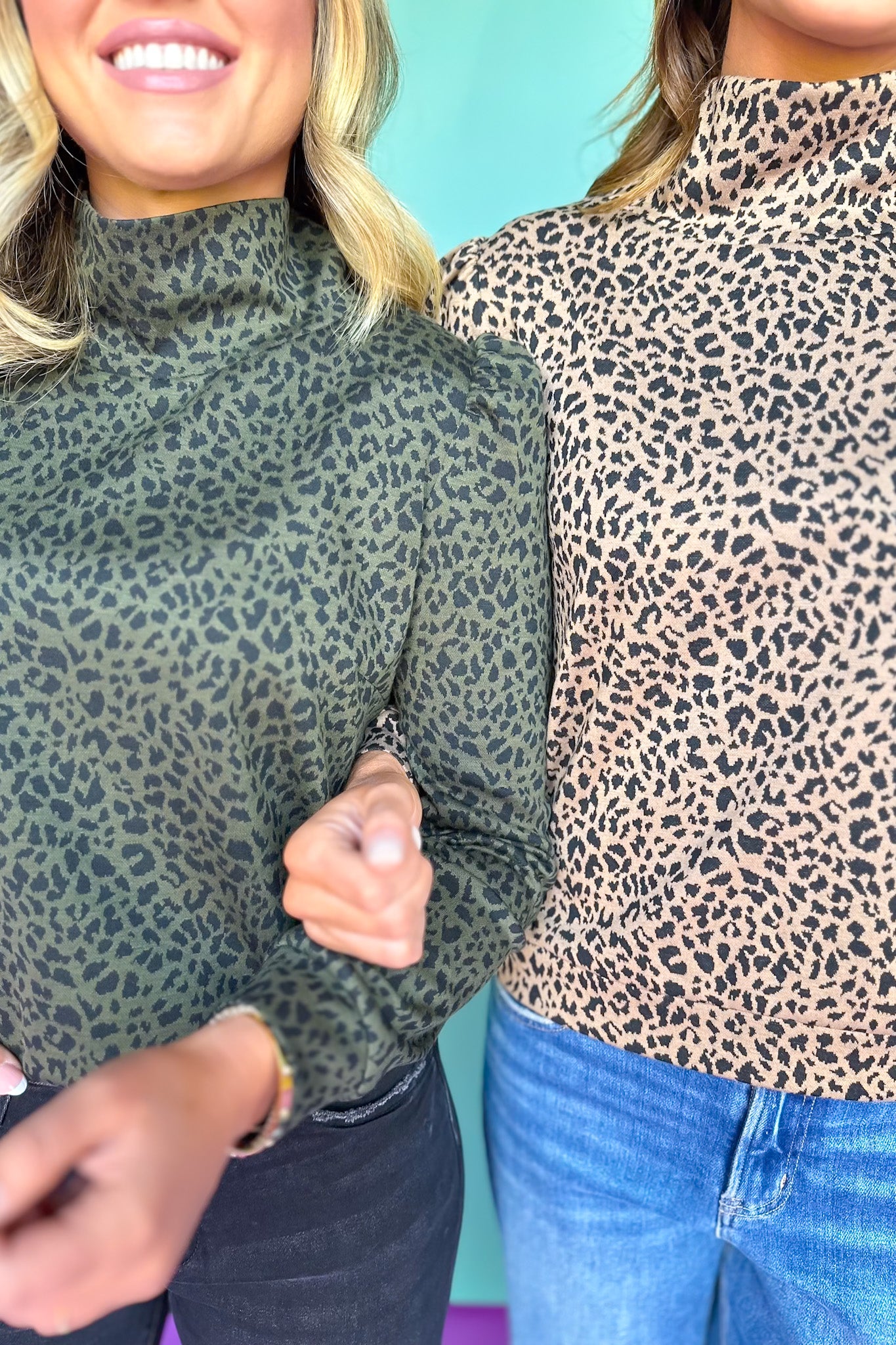 SSYS Chandler Mock Neck Long Sleeve Top In Hunter Animal