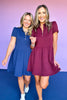 SSYS Lainey Lattice Everyday Puff Sleeve Drop Waist Dress In Maroon