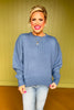 Blue Drop Shoulder Ribbed Knit Accent Long Sleeve Sweater *FINAL SALE*