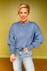 Blue Drop Shoulder Ribbed Knit Accent Long Sleeve Sweater *FINAL SALE*