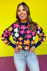 THML Navy Knit Ribbed Multi Flower Sweater