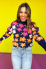 THML Navy Knit Ribbed Multi Flower Sweater