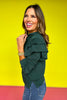 SSYS The Libby Ruffle Shoulder Button Long Sleeve Top In Hunter Green