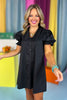 SSYS Gemma Peter Pan Collared Dress In Black, unique neckline, button details, puff sleeves, ruffle trim, spring dress, church dress, exclusive design, ssys by mallory fitzsimmons