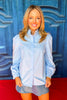 SSYS Greta Poplin Ruffle Neck Button Down Top In Blue