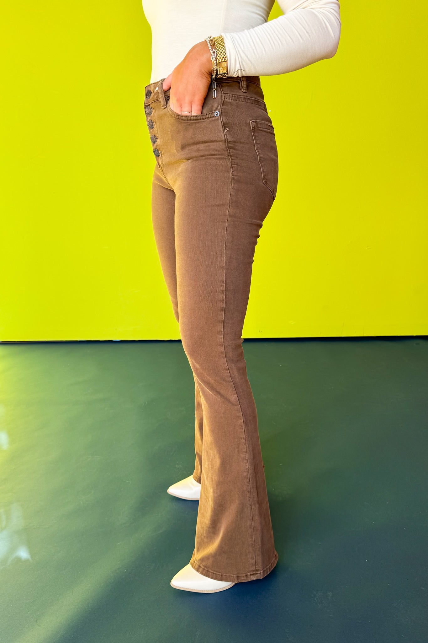 Mica Brown Super Stretch High Rise Flare Jeans