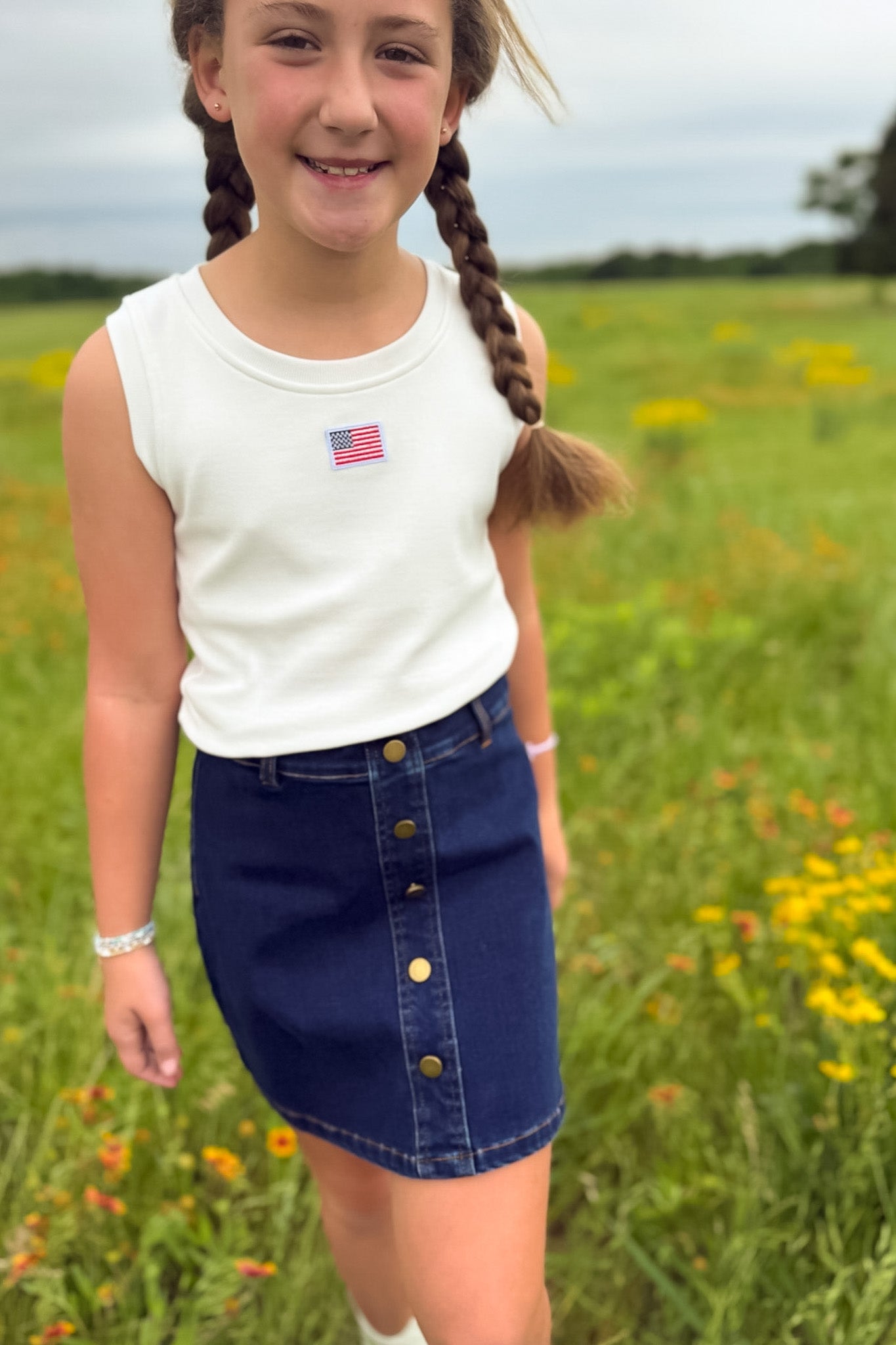 SSYS Kids Ribbed Crew Neck Sleeveless Flag Embellished Tank In Ivory