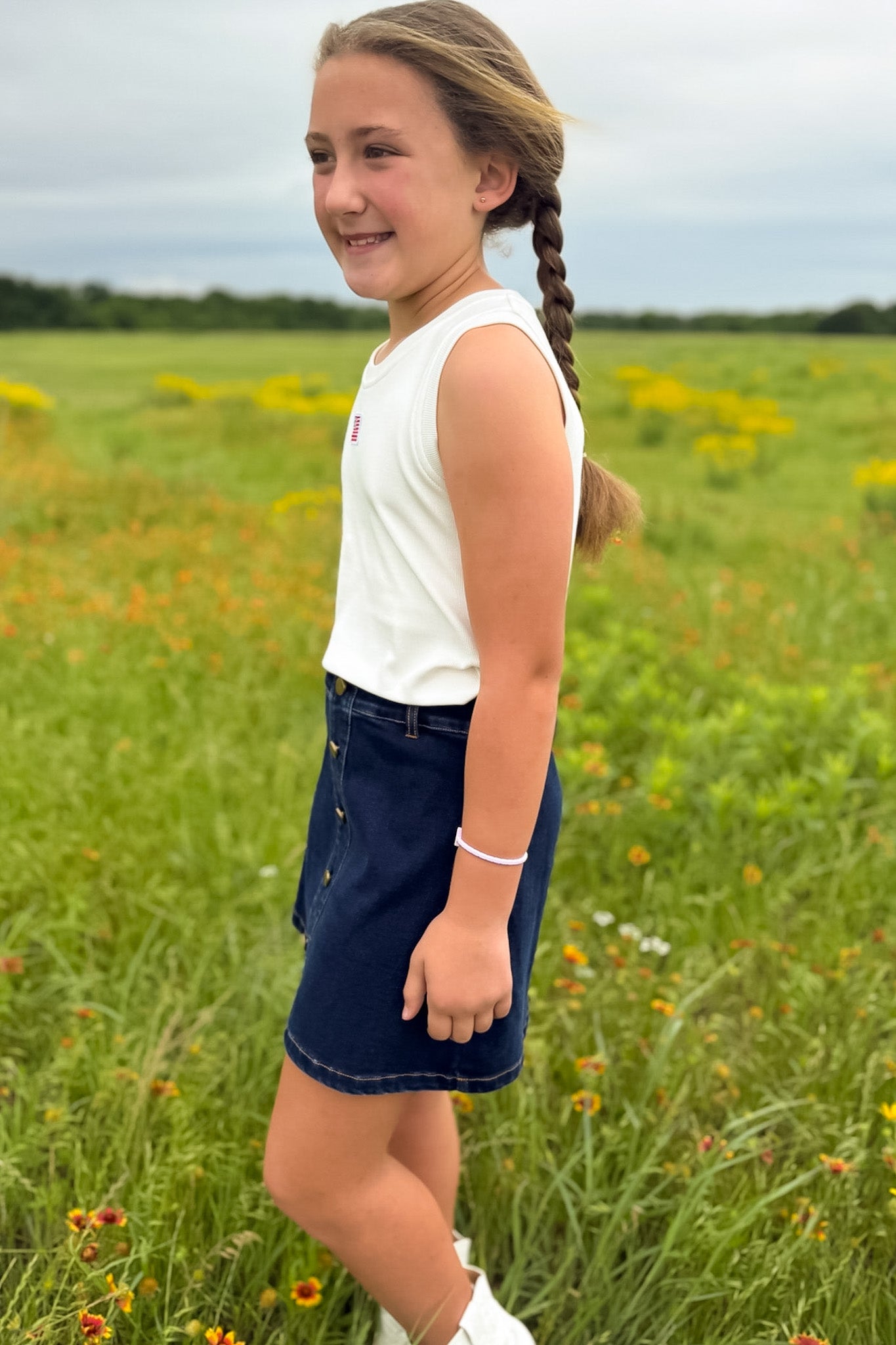 SSYS Kids Ribbed Crew Neck Sleeveless Flag Embellished Tank In Ivory