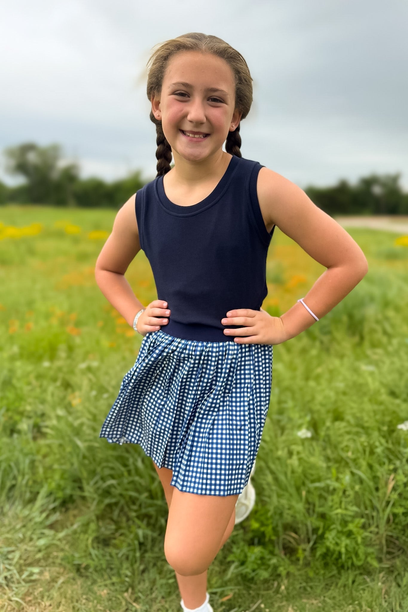 SSYS Kids Lottie Pleated Skort In Navy Gingham