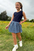 SSYS Kids Lottie Pleated Skort In Navy Gingham