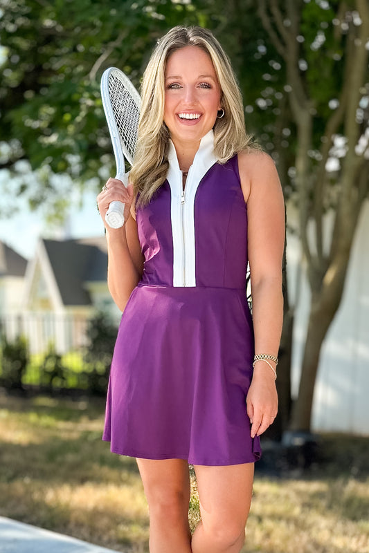 SSYS Contrast Half Zip Active Dress In Purple