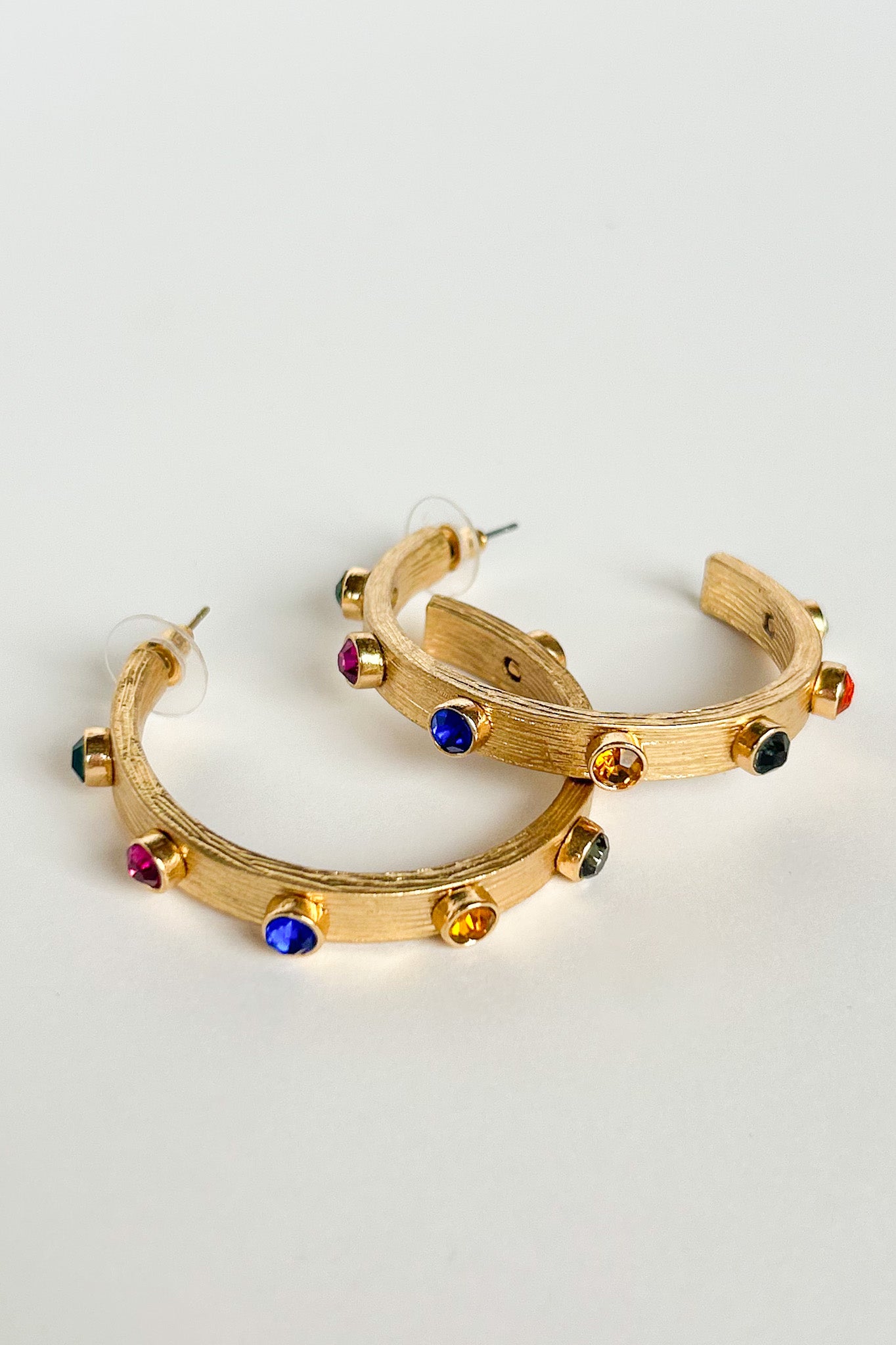 Gold Metallic Multi Stone Hoop Earrings, multicolored gold hoops, elevated hoops, holiday style, gift idea earrings, trendy gold hoops, on trend, chic vibe earring, elevated everyday look, SSYS by mallory Fitzsimmons 