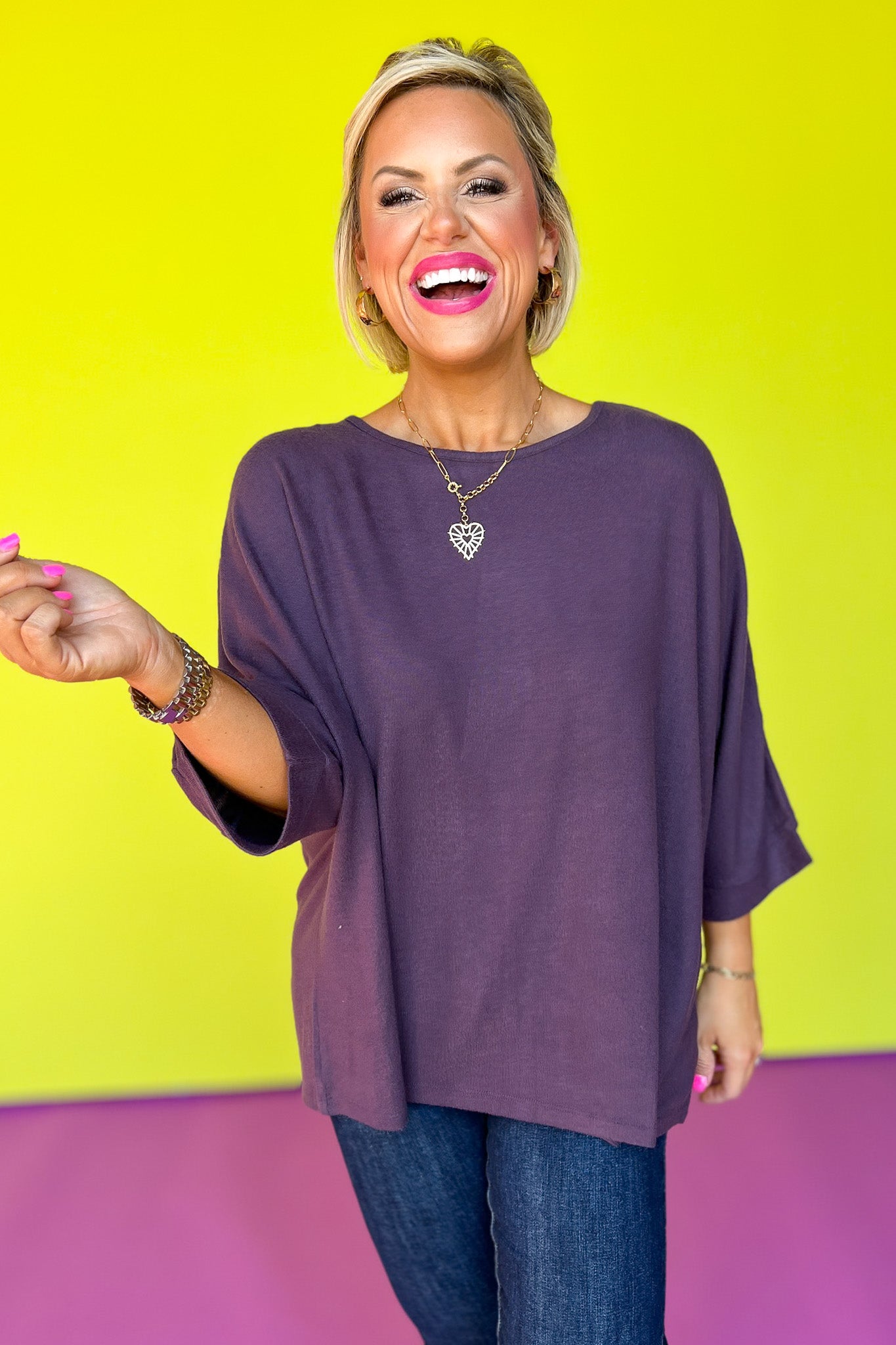 Dark Plum Dolman 3/4 Sleeve Top *FINAL SALE*