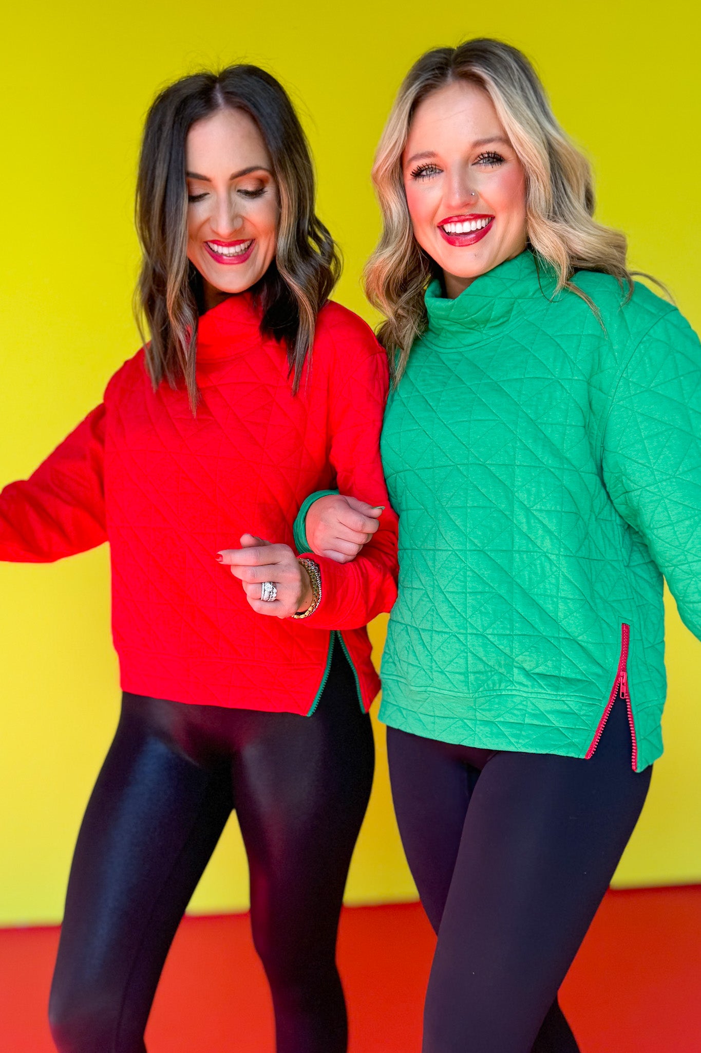 SSYS The Ava Diamond Quilted Pullover In Red With Green Zipper