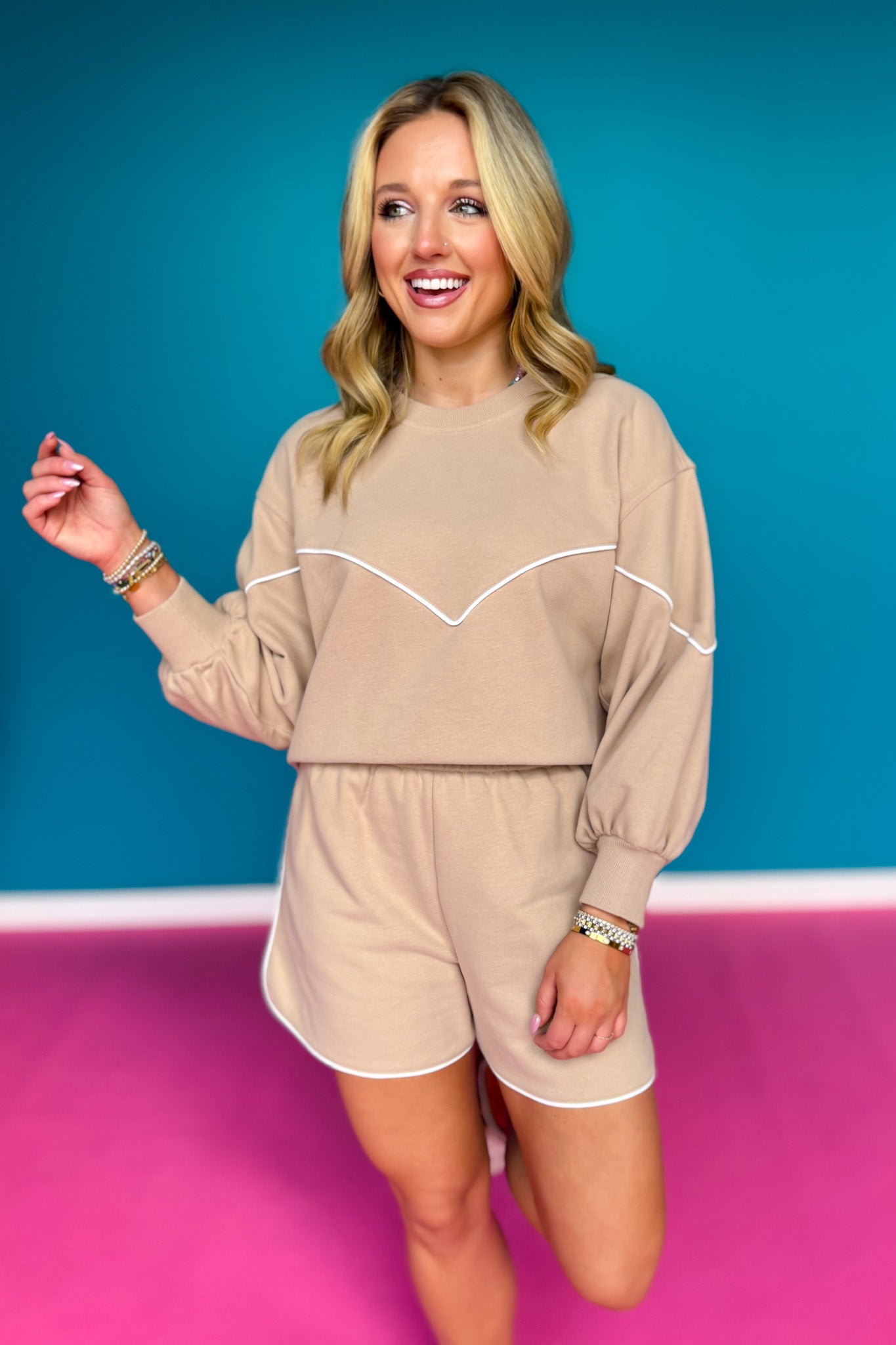 SSYS Myla Sweatshirt Shorts Set In Taupe