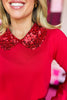 SSYS Loretta Sequin Peter Pan Collar Sweater In Red
