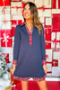SSYS Kay Tartan Ruffle Contrast Long Sleeve Dress In Navy