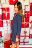 SSYS Kay Tartan Ruffle Contrast Long Sleeve Dress In Navy