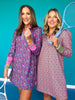 SSYS Maroon Pink Floral Puff Long Sleeve Collared Scuba Active Dress