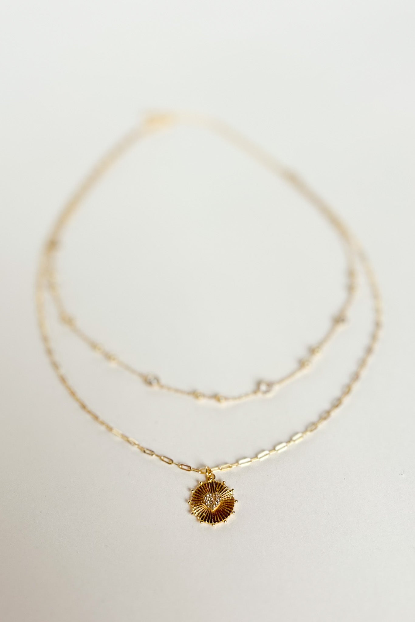 Gold Double Layer Stone Paved Heart Pendant Necklace, elevated everyday necklace, trendy heart necklace, chic gold jewelry, mom style, easy to wear jewelry, layered gold necklace, ssys by mallory fitzsimmons