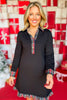 SSYS Kay Tartan Ruffle Contrast Long Sleeve Dress In Black