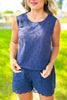 SSYS Allison Lace Scallop Shorts Button Back Tank Set In Navy, easy set, new arrivals, ssys design, elevated piece, ssys by mallory fitzsimmons