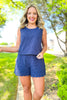 SSYS Allison Lace Scallop Shorts Button Back Tank Set In Navy, easy set, new arrivals, ssys design, elevated piece, ssys by mallory fitzsimmons