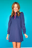 SSYS Zoey Long Sleeve Ruffle Collar Zip Scuba Dress In Navy
