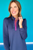 SSYS Zoey Long Sleeve Ruffle Collar Zip Scuba Dress In Navy