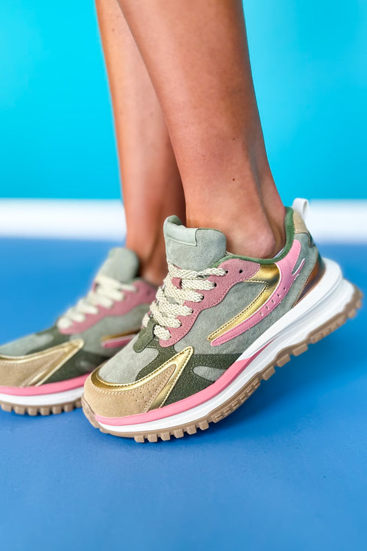 Sage Multi Tone Metallic Runner Sneakers